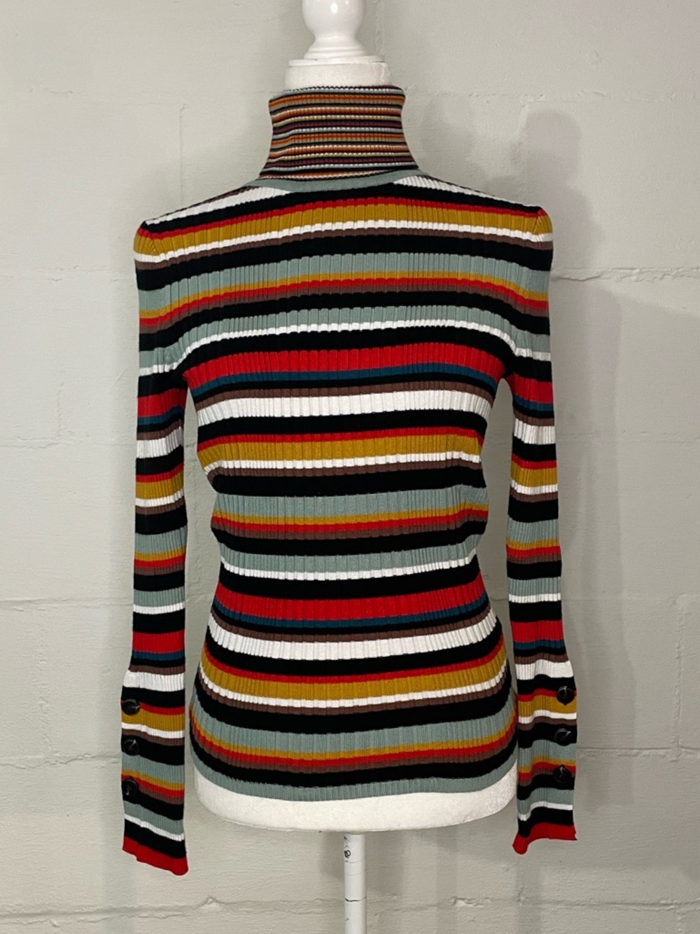 Anthropologie Striped Ribbed Turtleneck in Black, Red, White, Mustard, Sage